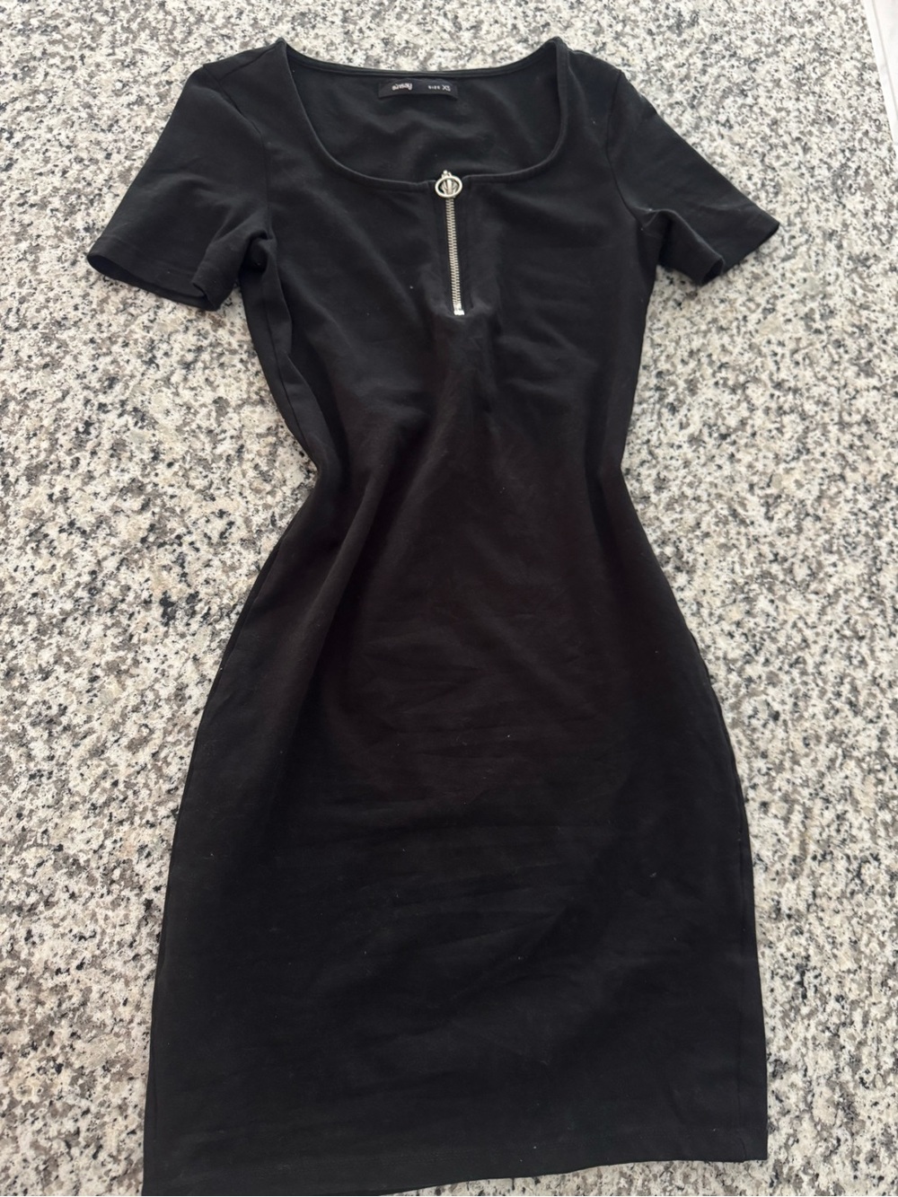Scoop Neck Black Mini Dress with Front Zip - Picture 1 of 2